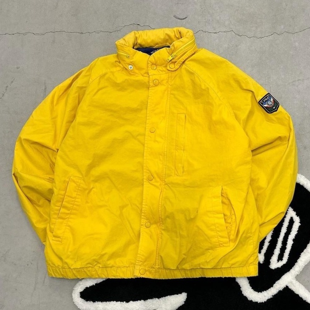 90s Polo Ralph Lauren University Crest Patc Yellow Windbreaker Jacket Men's M